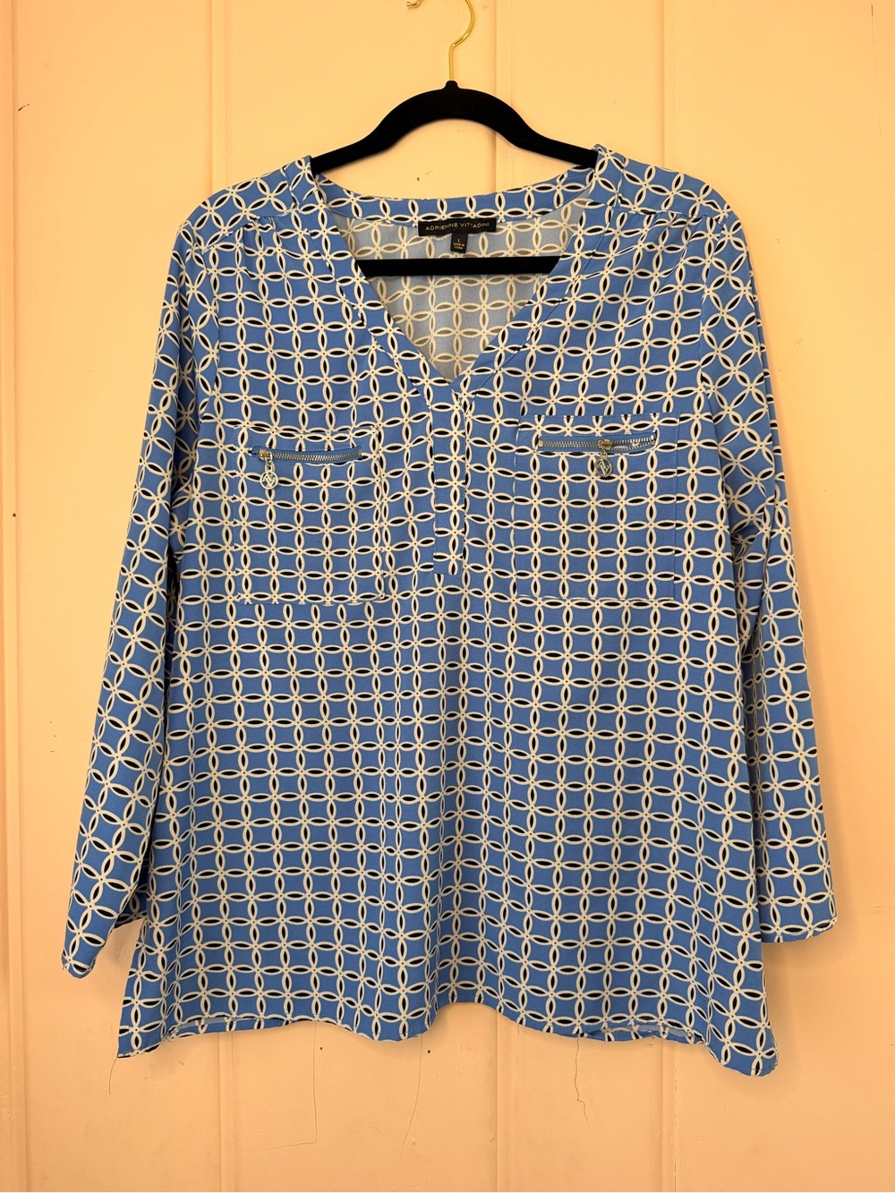 Adrianne Vittadini Geometric Print Blue Women’s Blouse SzLarge